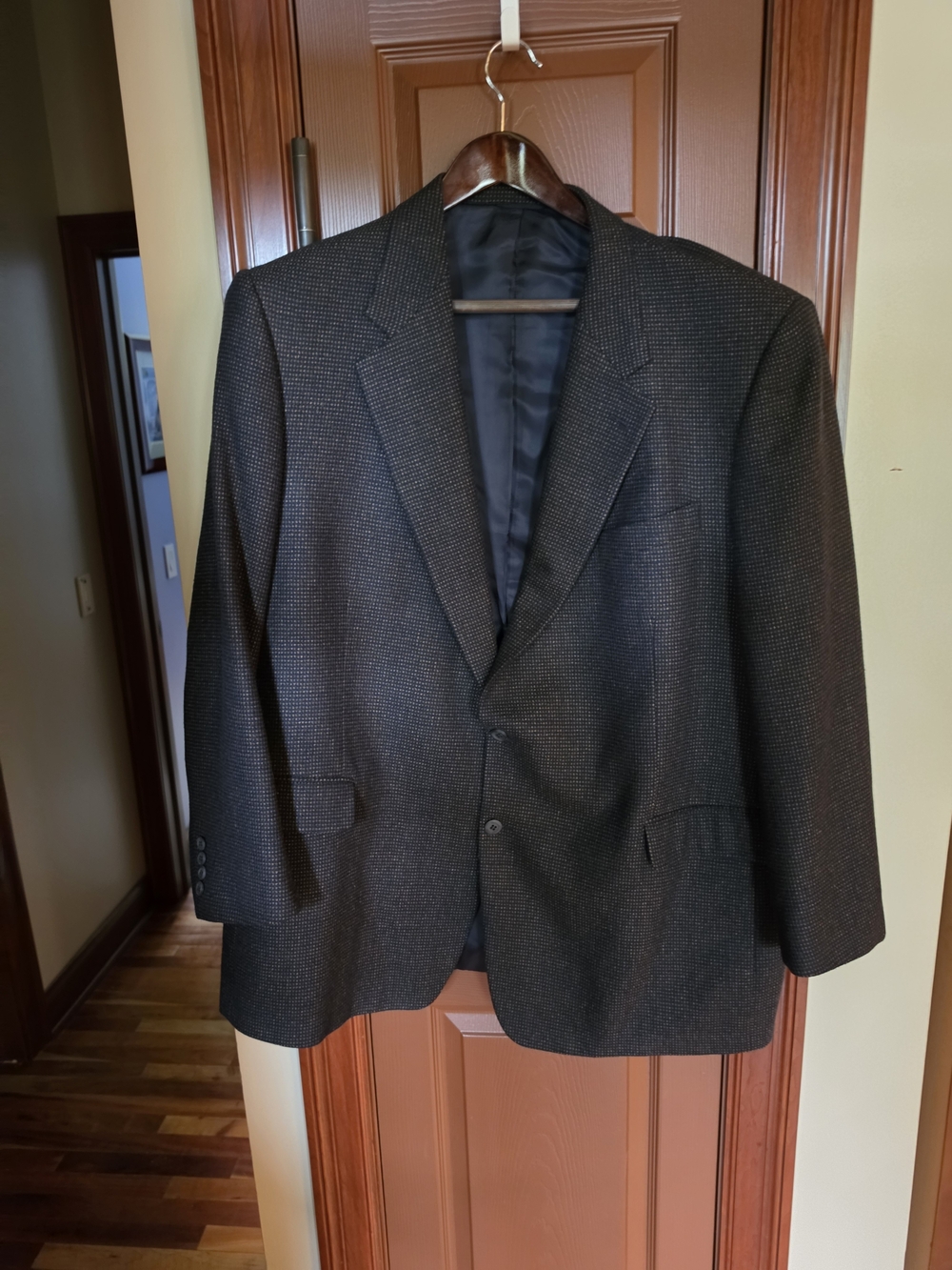 Europa Tailors Custom Made Sport Coat 52L Navy Brown Microcheck Blazer